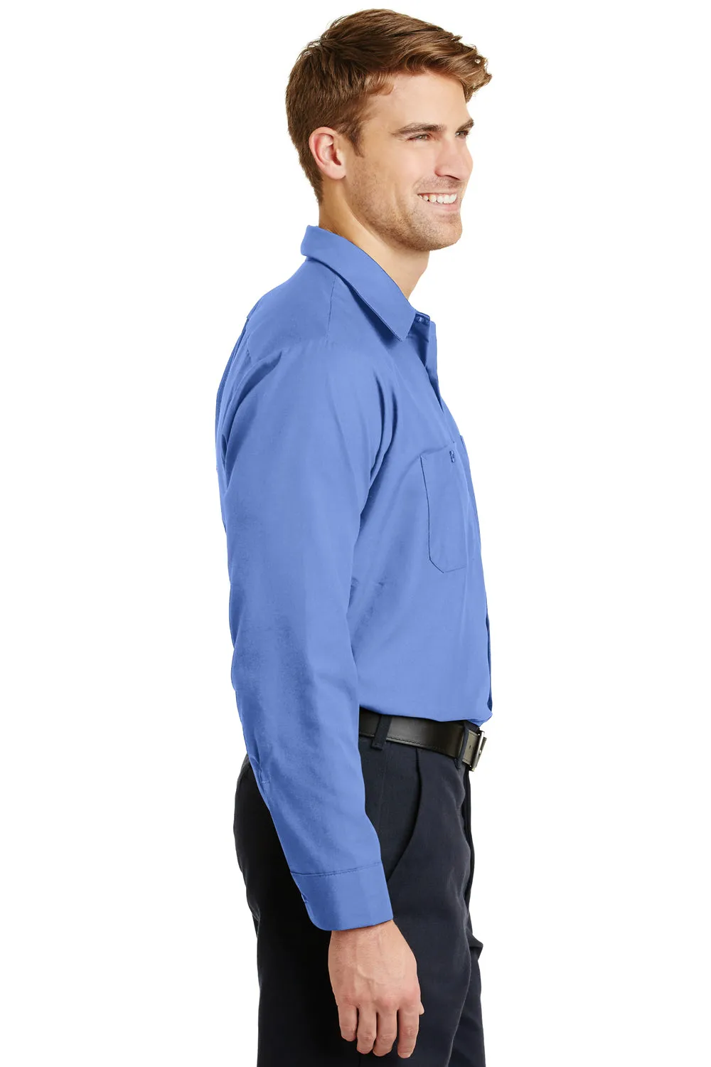 Red Kap Mens Industrial Moisture Wicking Long Sleeve Button Down Shirt w/ Double Pockets - Petrol Blue