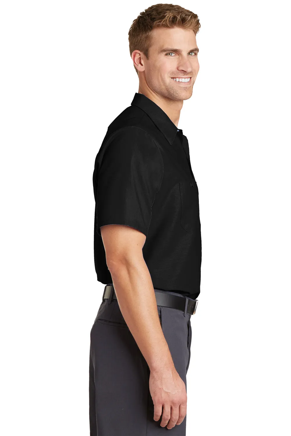 Red Kap Mens Industrial Moisture Wicking Short Sleeve Button Down Shirt w/ Double Pockets - Black