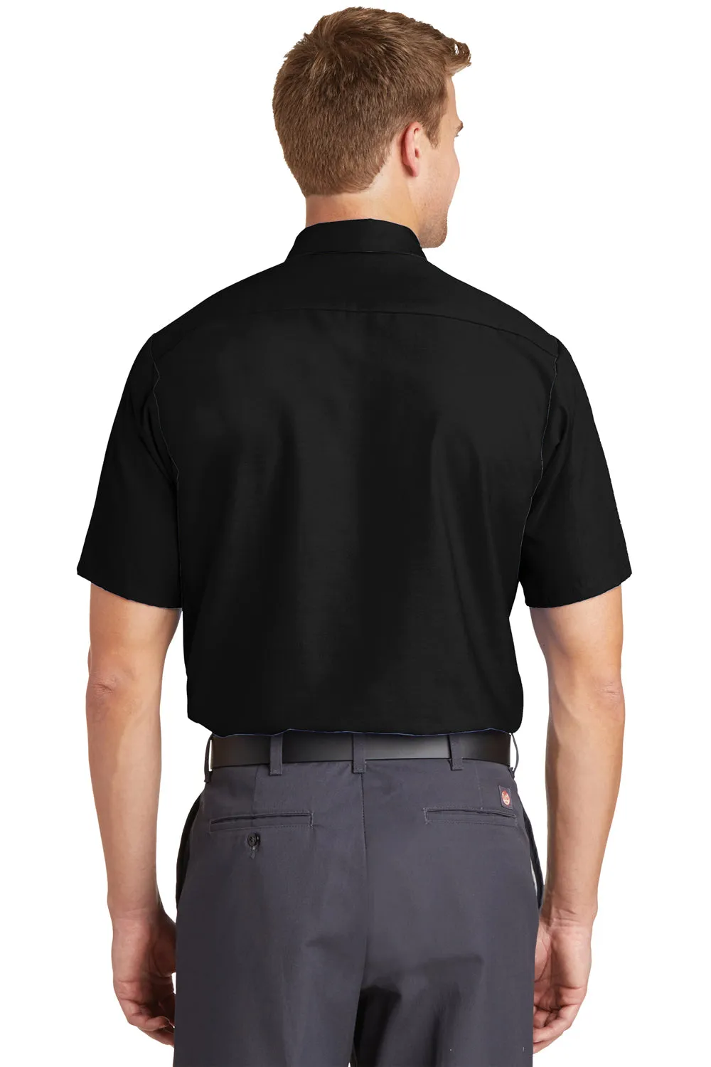 Red Kap Mens Industrial Moisture Wicking Short Sleeve Button Down Shirt w/ Double Pockets - Black