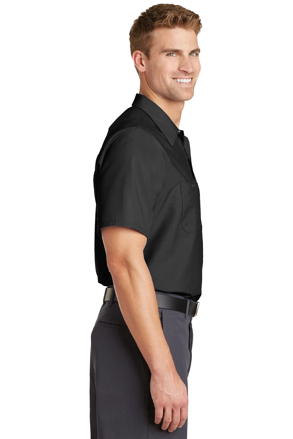 Red Kap Mens Industrial Moisture Wicking Short Sleeve Button Down Shirt w/ Double Pockets - Charcoal Grey