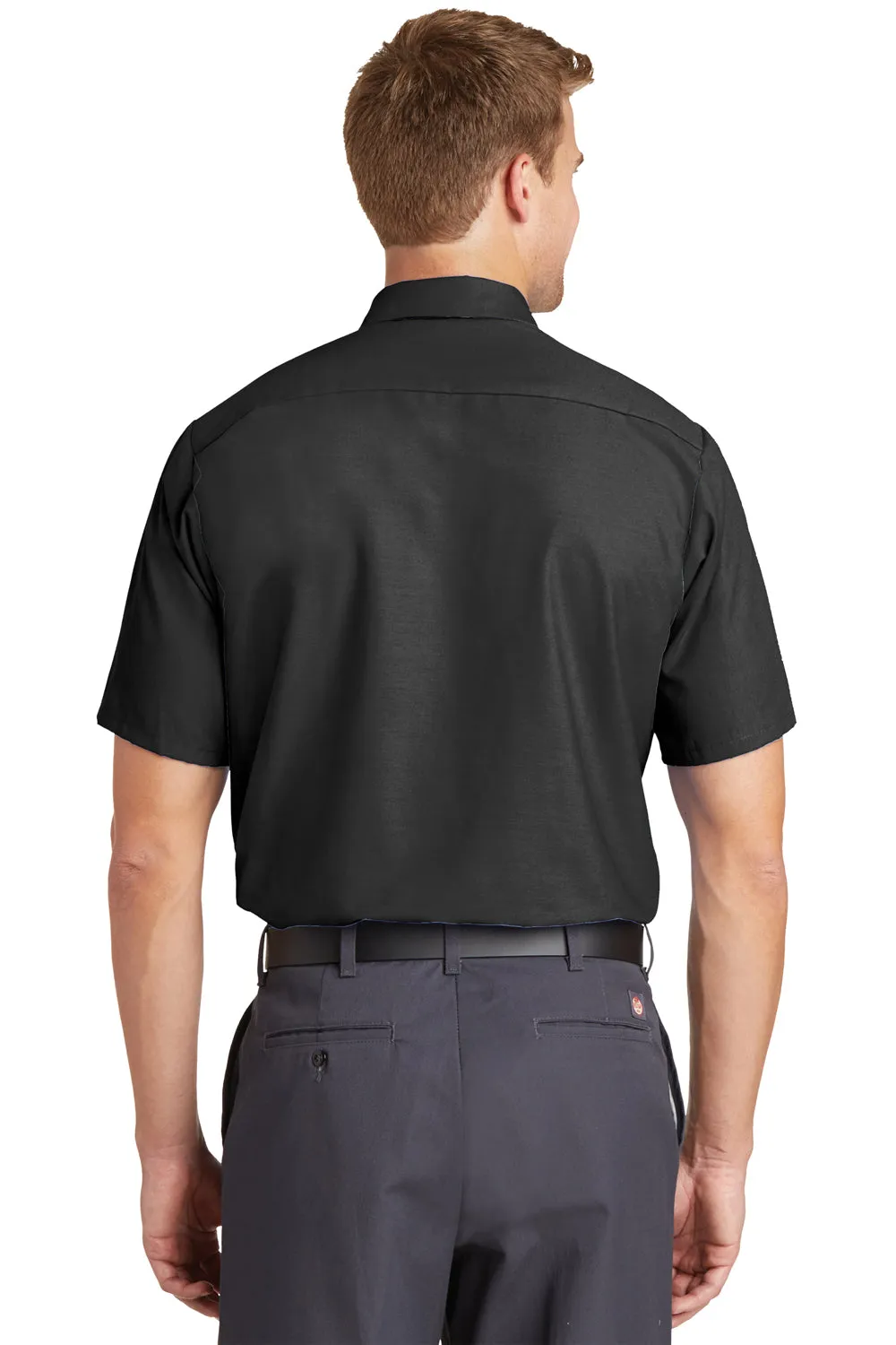 Red Kap Mens Industrial Moisture Wicking Short Sleeve Button Down Shirt w/ Double Pockets - Charcoal Grey
