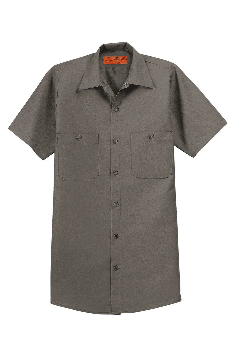Red Kap Mens Industrial Moisture Wicking Short Sleeve Button Down Shirt w/ Double Pockets - Grey