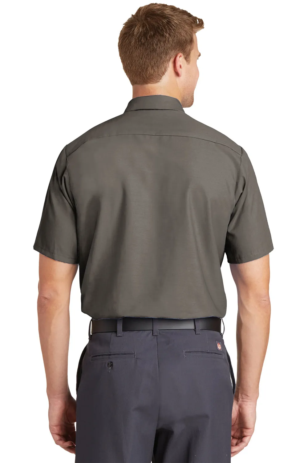 Red Kap Mens Industrial Moisture Wicking Short Sleeve Button Down Shirt w/ Double Pockets - Grey