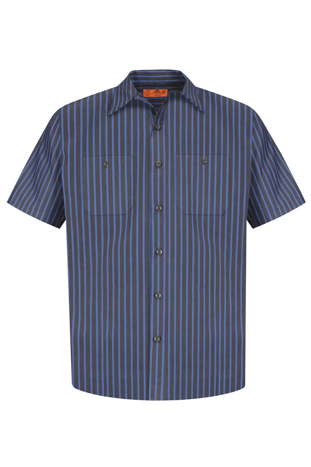 Red Kap Mens Industrial Moisture Wicking Short Sleeve Button Down Shirt w/ Double Pockets - Grey/Blue