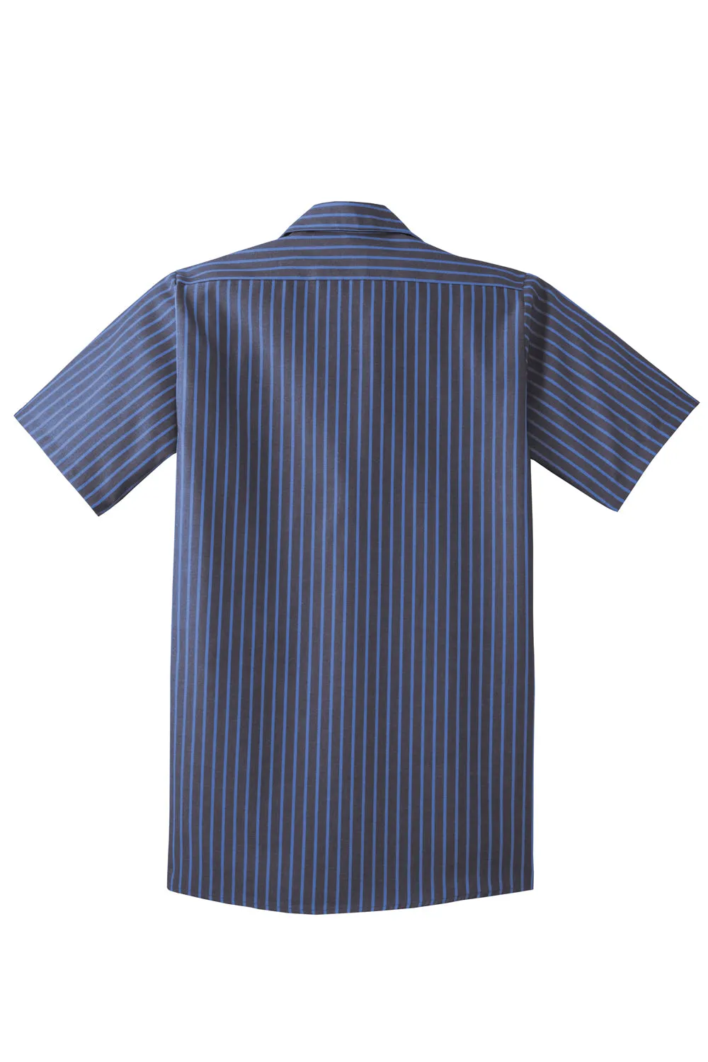 Red Kap Mens Industrial Moisture Wicking Short Sleeve Button Down Shirt w/ Double Pockets - Grey/Blue