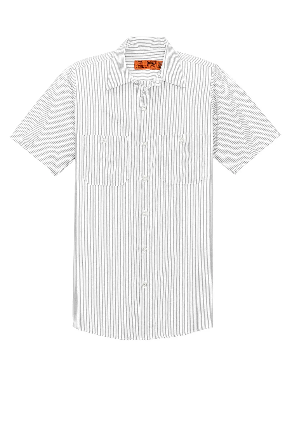 Red Kap Mens Industrial Moisture Wicking Short Sleeve Button Down Shirt w/ Double Pockets - Grey/White