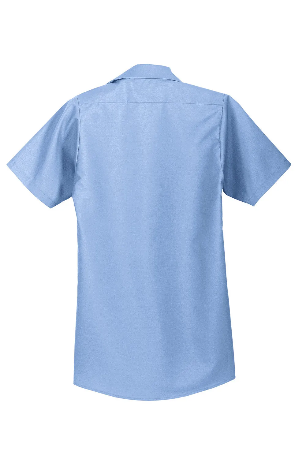 Red Kap Mens Industrial Moisture Wicking Short Sleeve Button Down Shirt w/ Double Pockets - Light Blue