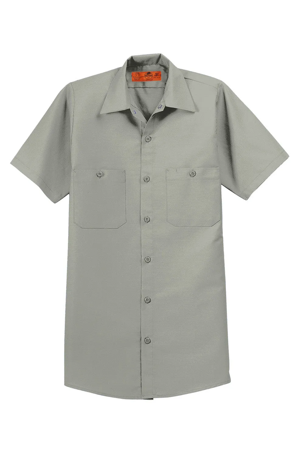 Red Kap Mens Industrial Moisture Wicking Short Sleeve Button Down Shirt w/ Double Pockets - Light Grey