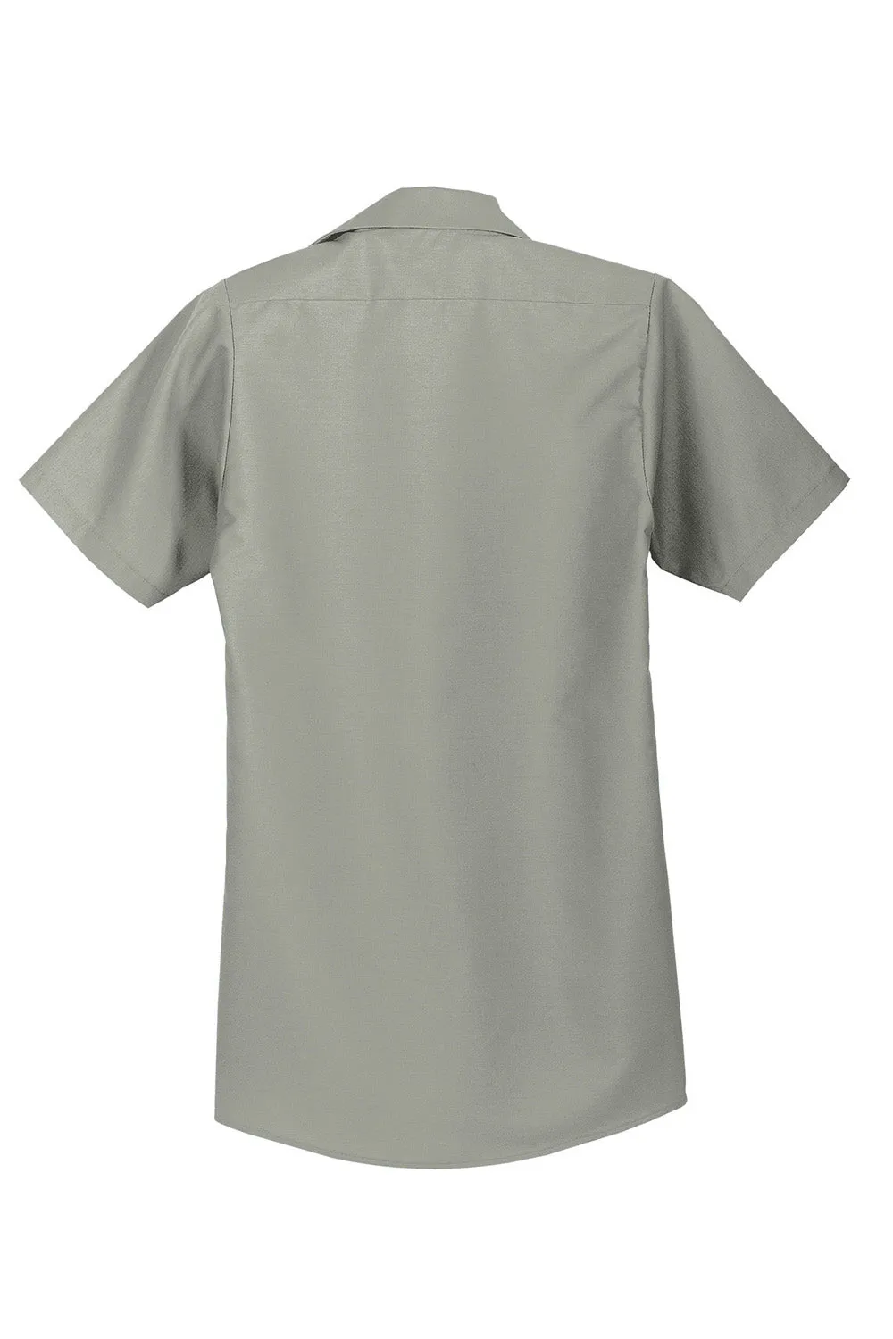 Red Kap Mens Industrial Moisture Wicking Short Sleeve Button Down Shirt w/ Double Pockets - Light Grey