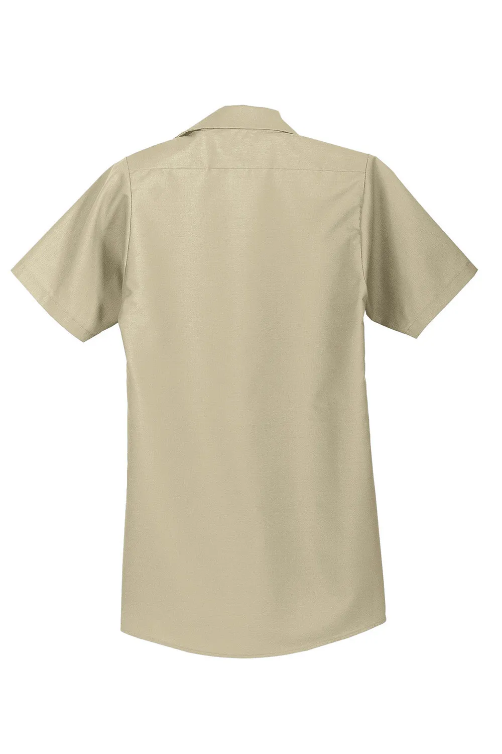 Red Kap Mens Industrial Moisture Wicking Short Sleeve Button Down Shirt w/ Double Pockets - Light Tan