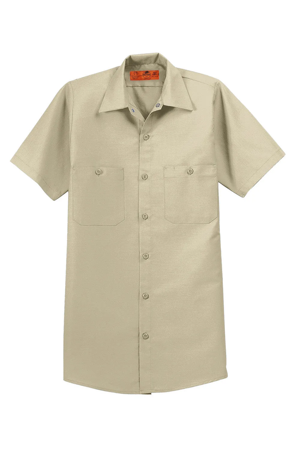 Red Kap Mens Industrial Moisture Wicking Short Sleeve Button Down Shirt w/ Double Pockets - Light Tan