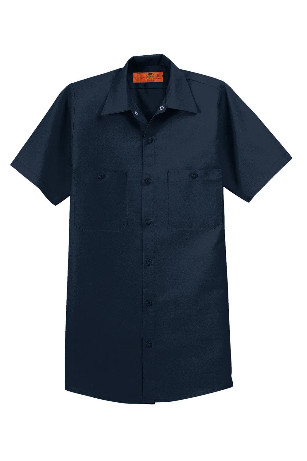 Red Kap Mens Industrial Moisture Wicking Short Sleeve Button Down Shirt w/ Double Pockets - Navy Blue