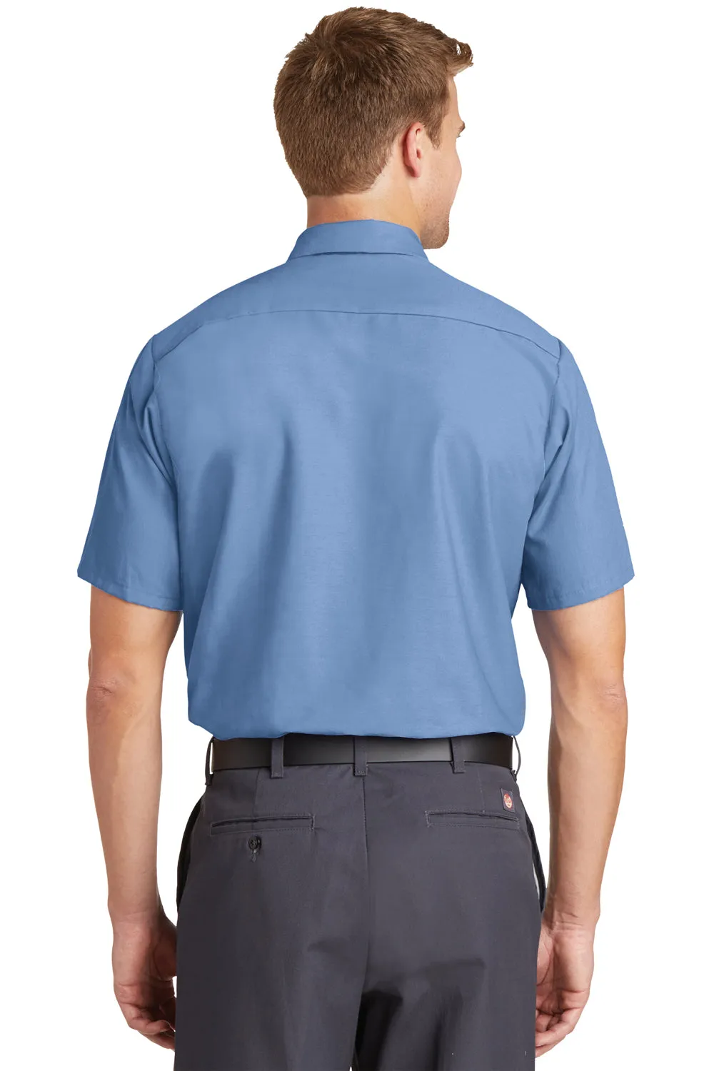 Red Kap Mens Industrial Moisture Wicking Short Sleeve Button Down Shirt w/ Double Pockets - Petrol Blue