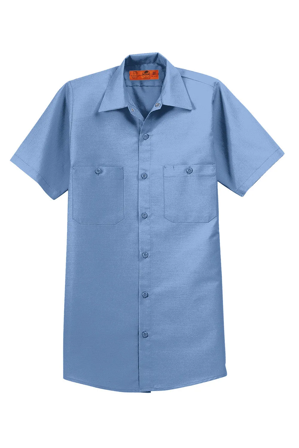 Red Kap Mens Industrial Moisture Wicking Short Sleeve Button Down Shirt w/ Double Pockets - Petrol Blue