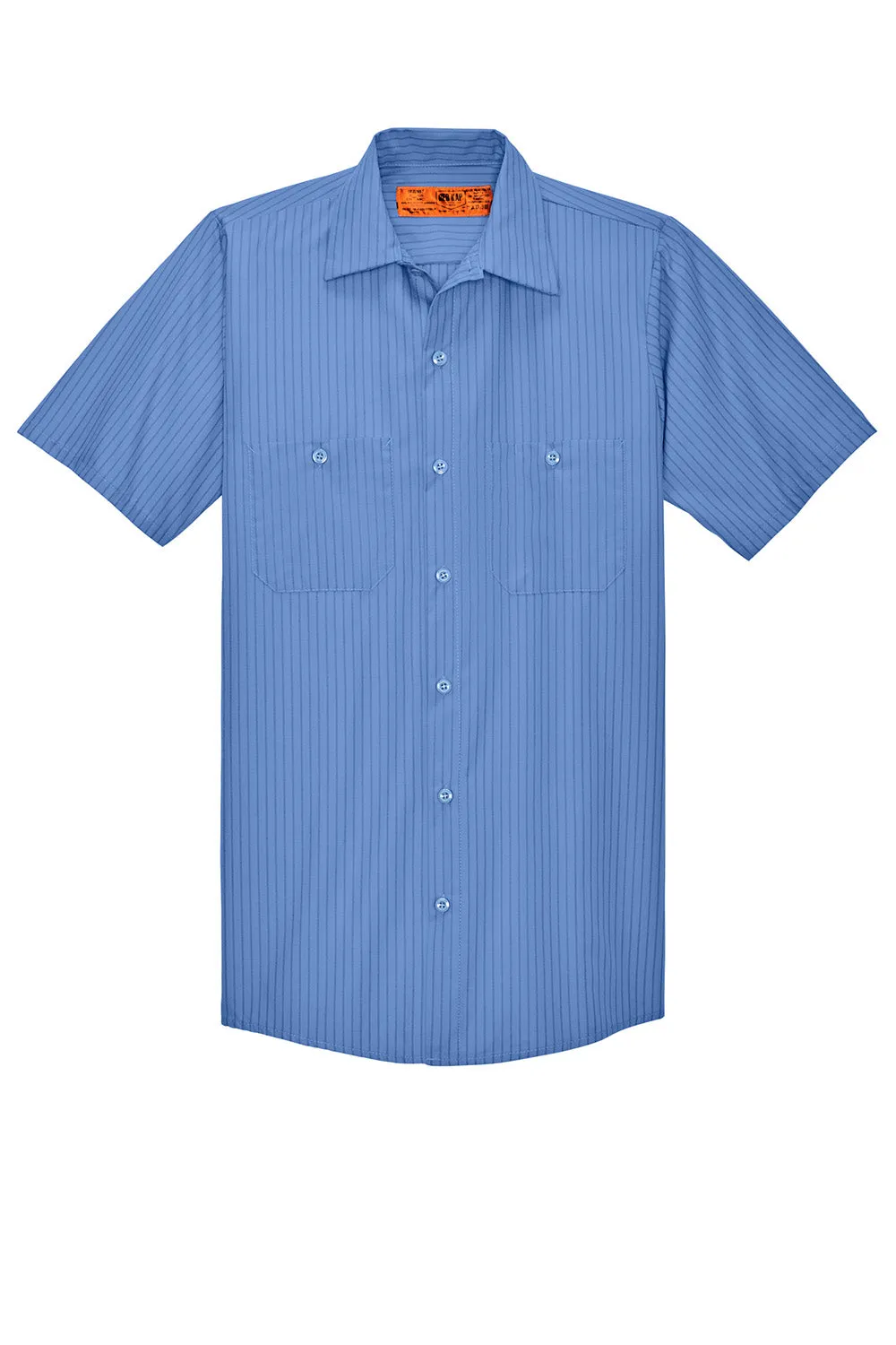 Red Kap Mens Industrial Moisture Wicking Short Sleeve Button Down Shirt w/ Double Pockets - Petrol Blue/Navy Blue