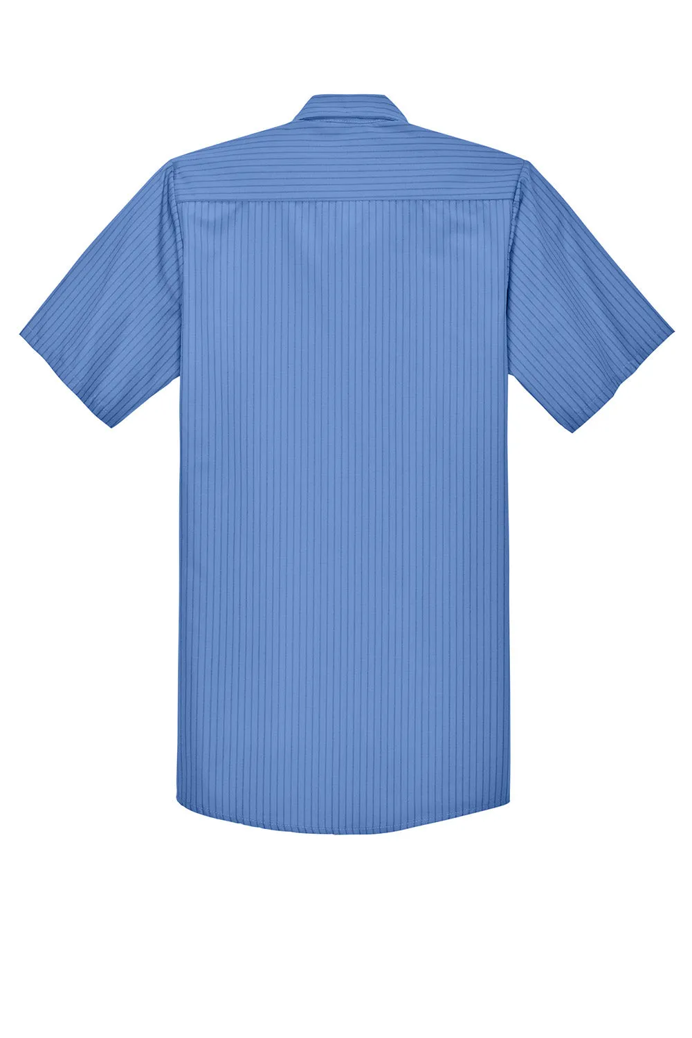 Red Kap Mens Industrial Moisture Wicking Short Sleeve Button Down Shirt w/ Double Pockets - Petrol Blue/Navy Blue