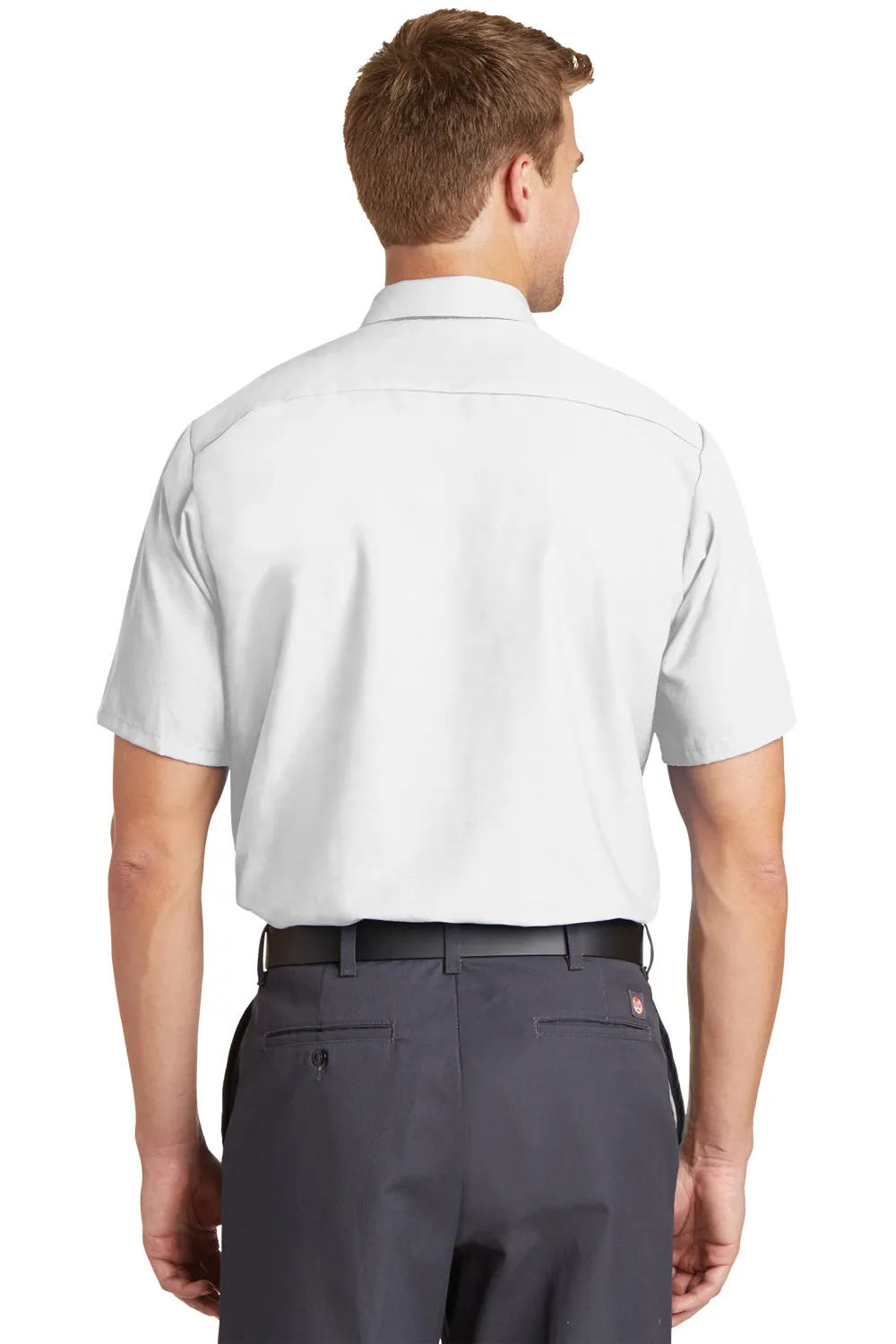 Red Kap Mens Industrial Moisture Wicking Short Sleeve Button Down Shirt w/ Double Pockets - White
