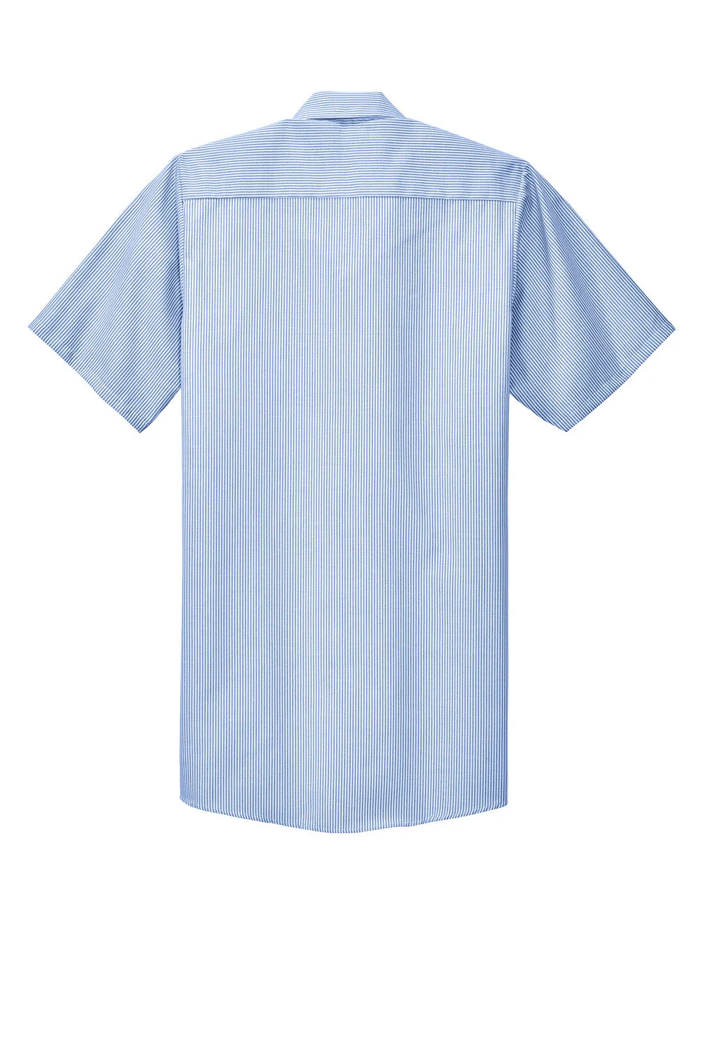 Red Kap Mens Industrial Moisture Wicking Short Sleeve Button Down Shirt w/ Double Pockets - White/Blue