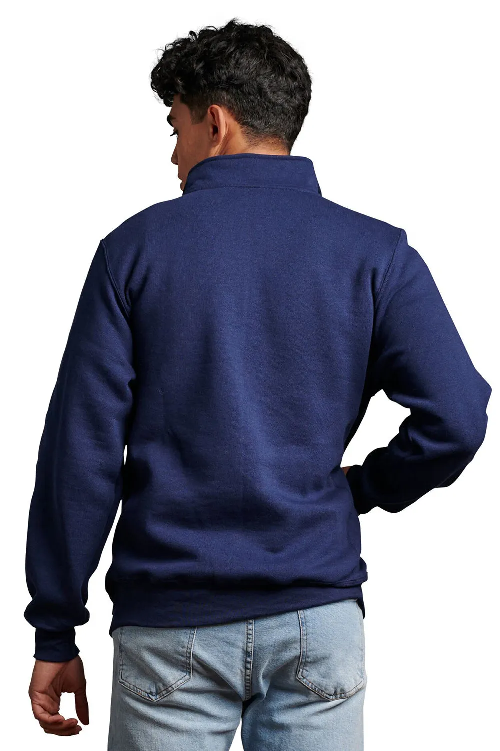 Russell Athletic Mens Dri-Power Moisture Wicking Fleece 1/4 Zip Sweatshirt w/ Pockets - Navy Blue