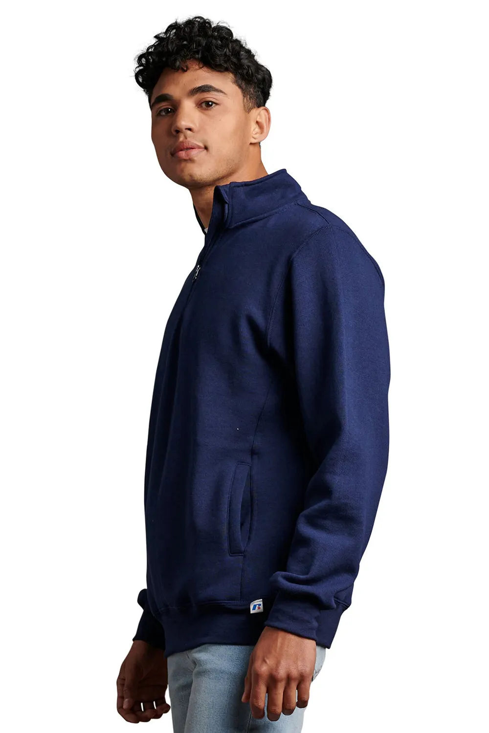 Russell Athletic Mens Dri-Power Moisture Wicking Fleece 1/4 Zip Sweatshirt w/ Pockets - Navy Blue