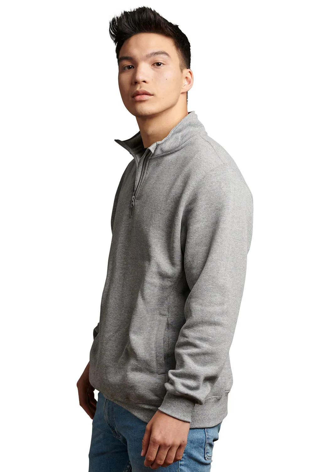 Russell Athletic Mens Dri-Power Moisture Wicking Fleece 1/4 Zip Sweatshirt w/ Pockets - Oxford Grey