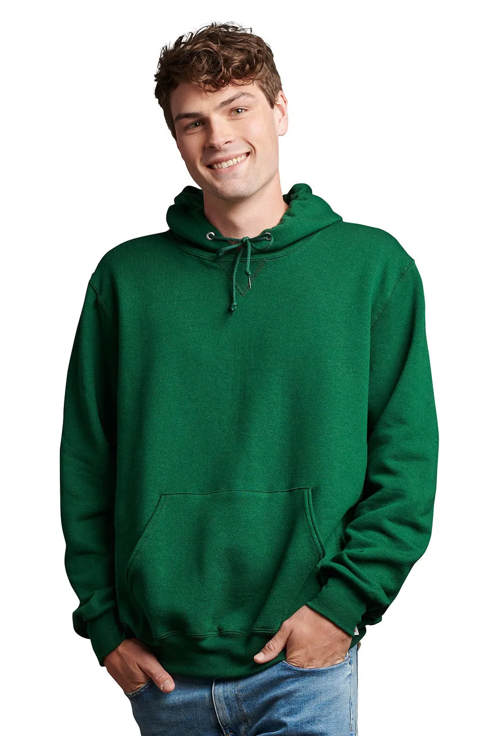 Russell Athletic Mens Dri-Power Moisture Wicking Hooded Sweatshirt Hoodie w/ Pouch Pocket - Dark Green