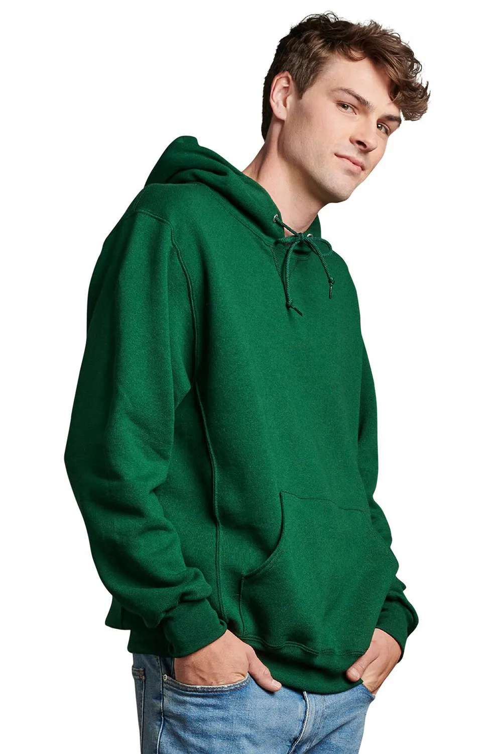 Russell Athletic Mens Dri-Power Moisture Wicking Hooded Sweatshirt Hoodie w/ Pouch Pocket - Dark Green