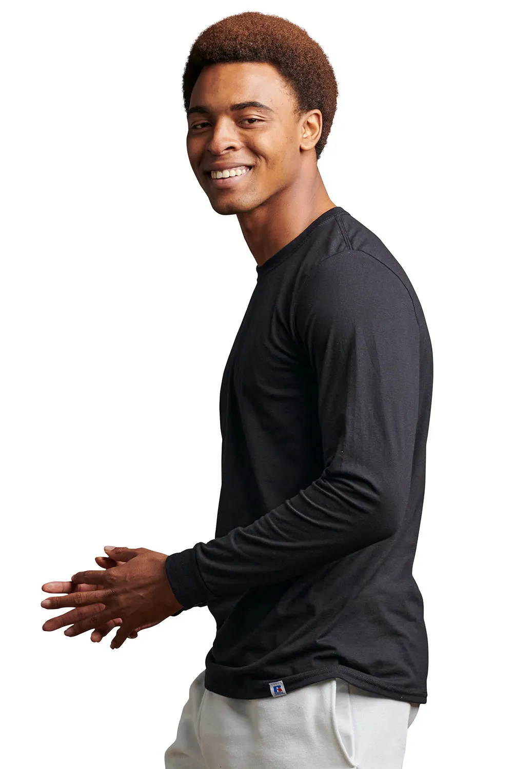 Russell Athletic Mens Dri-Power Moisture Wicking Performance Long Sleeve Crewneck T-Shirt - Black
