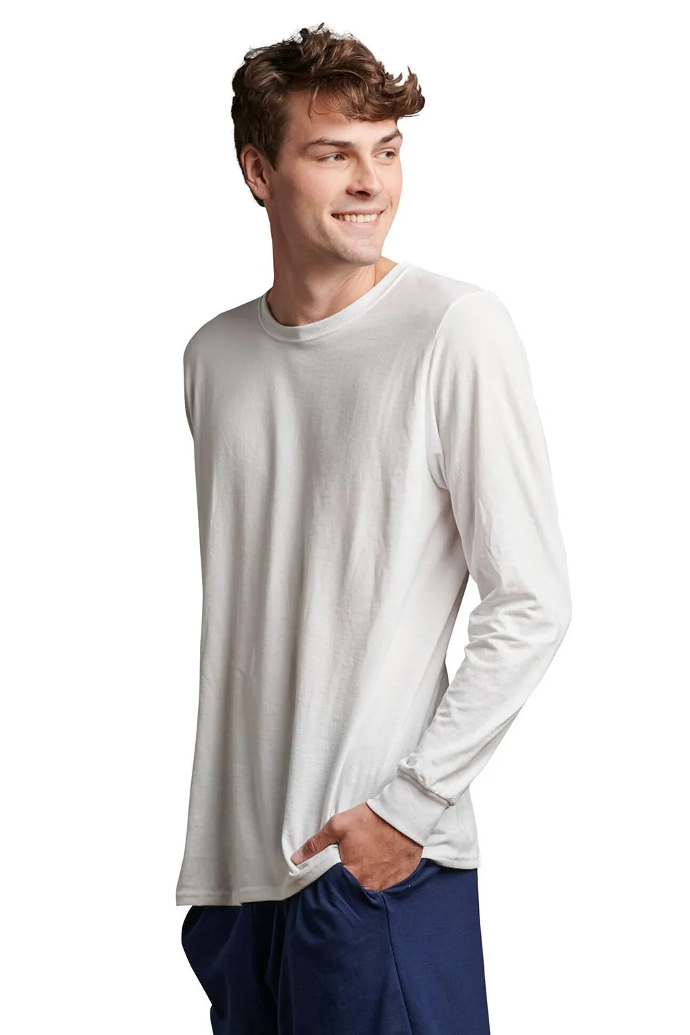 Russell Athletic Mens Dri-Power Moisture Wicking Performance Long Sleeve Crewneck T-Shirt - White