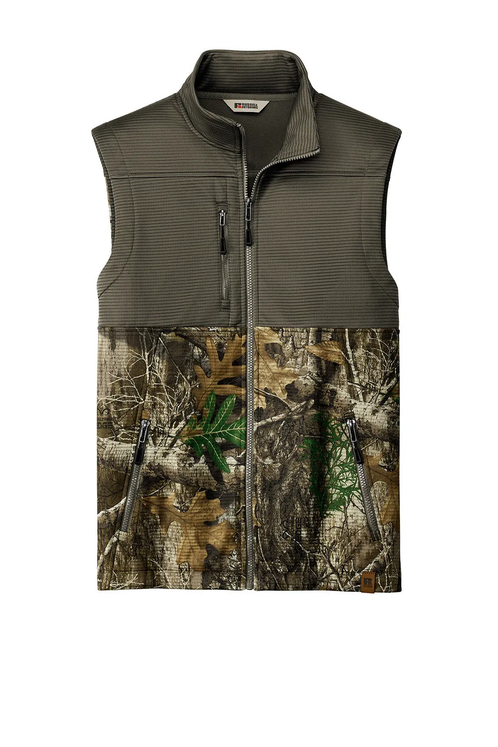 Russell Outdoors Mens Realtree Atlas Water Resistant Colorblock Full Zip Soft Shell Vest - Cargo Brown/Realtree Edge Camo