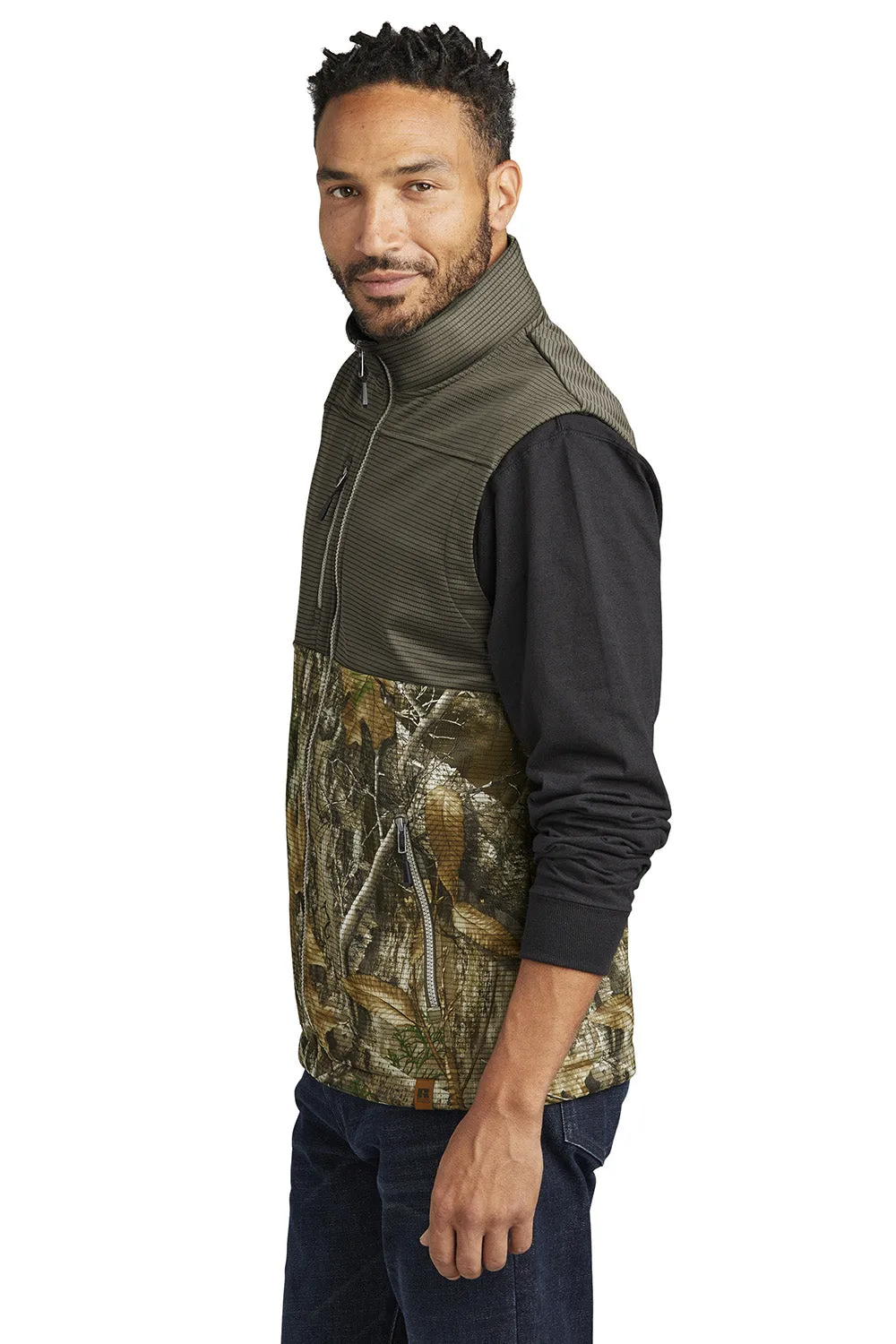 Russell Outdoors Mens Realtree Atlas Water Resistant Colorblock Full Zip Soft Shell Vest - Cargo Brown/Realtree Edge Camo