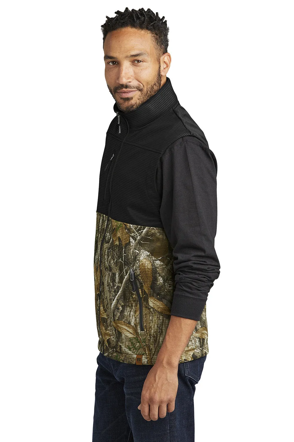 Russell Outdoors Mens Realtree Atlas Water Resistant Colorblock Full Zip Soft Shell Vest - Deep Black/Realtree Edge Camo
