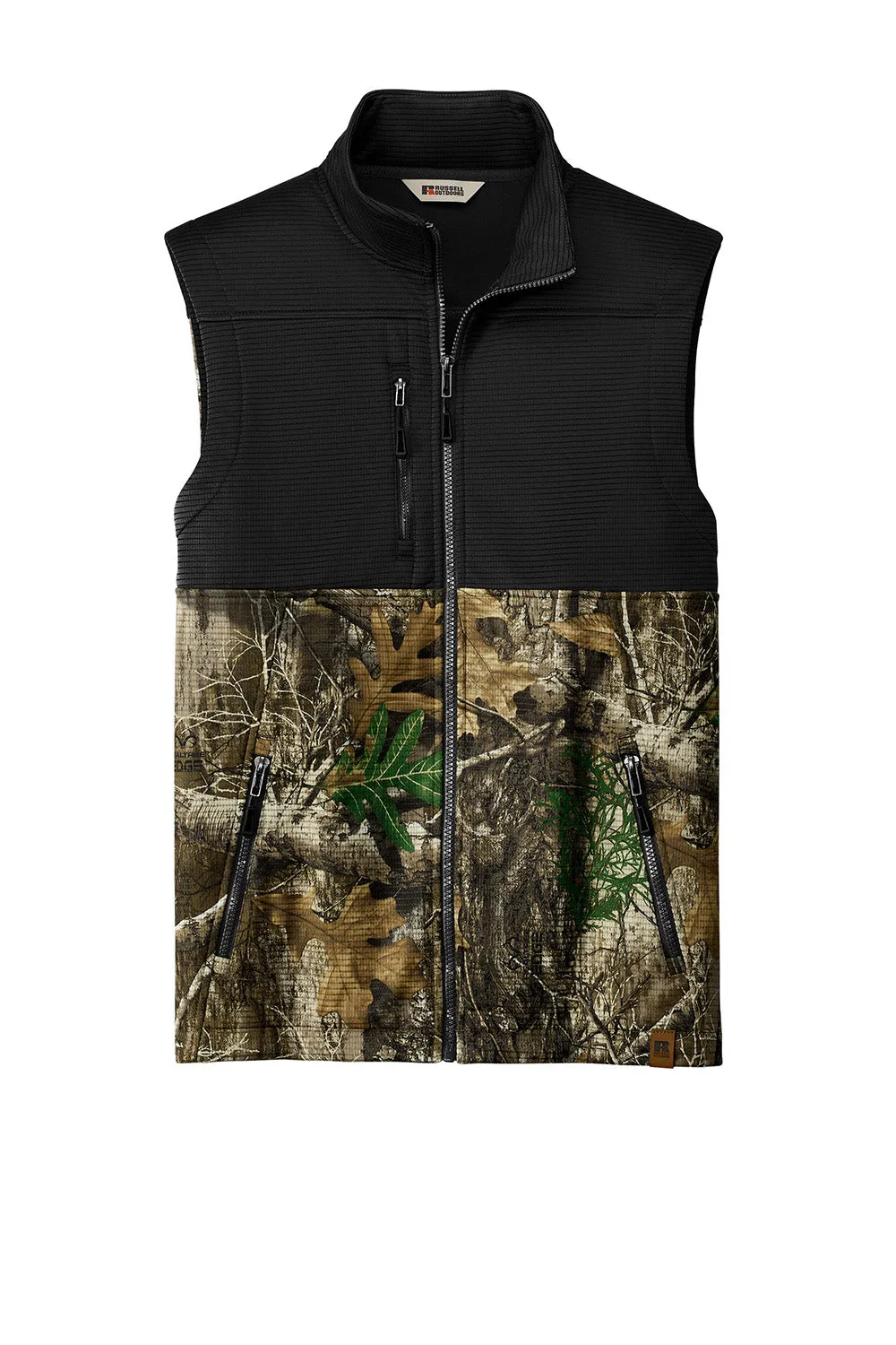 Russell Outdoors Mens Realtree Atlas Water Resistant Colorblock Full Zip Soft Shell Vest - Deep Black/Realtree Edge Camo