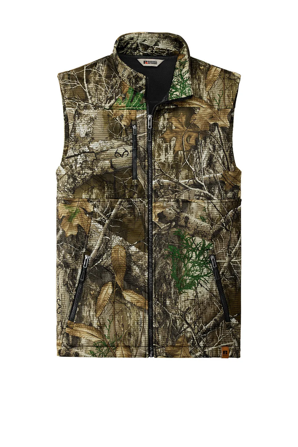 Russell Outdoors Mens Realtree Atlas Water Resistant Full Zip Soft Shell Vest - Realtree Edge Camo