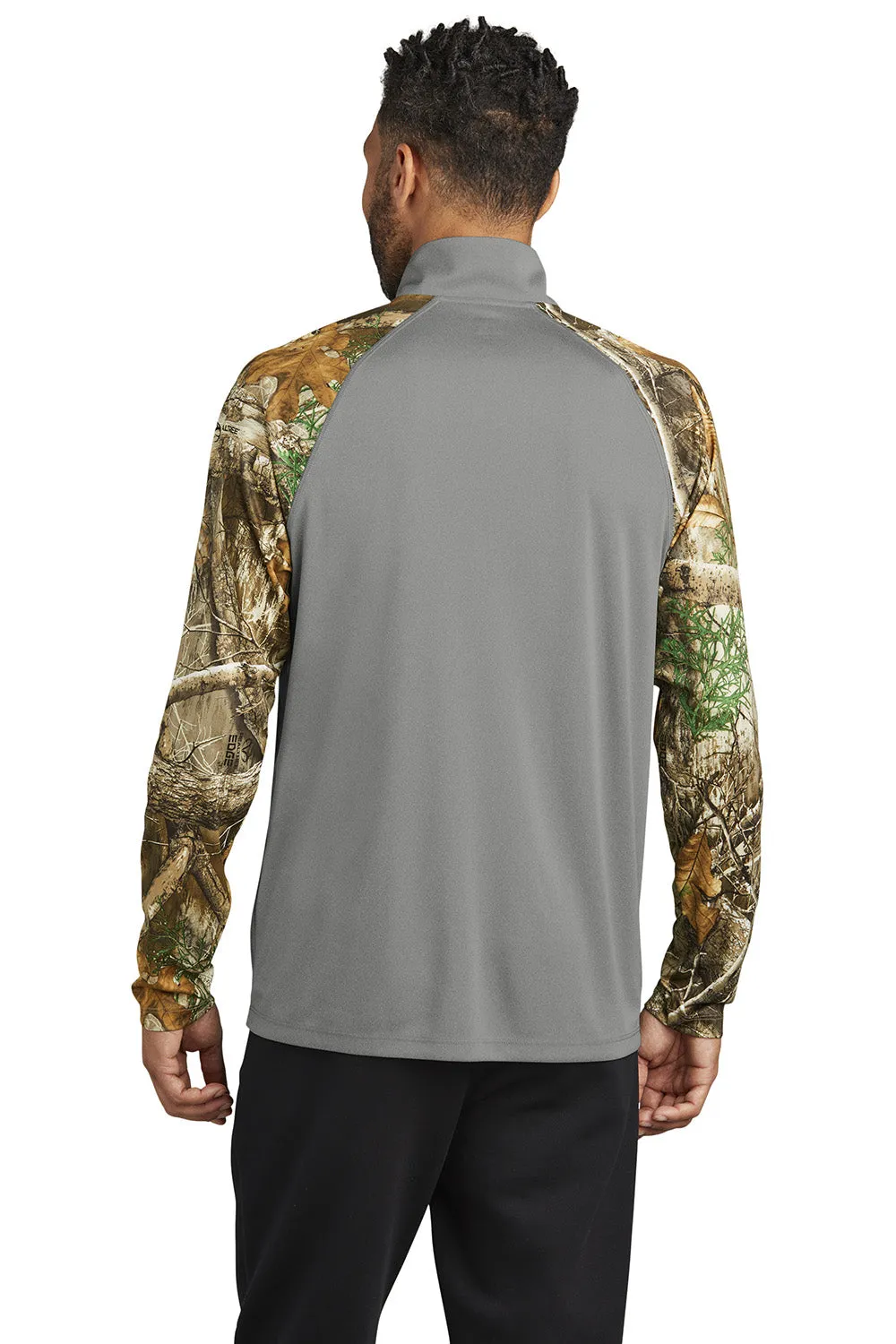 Russell Outdoors Mens Realtree Colorblock Moisture Wicking 1/4 Zip Sweatshirt - Heather Concrete Grey/Realtree Edge Camo