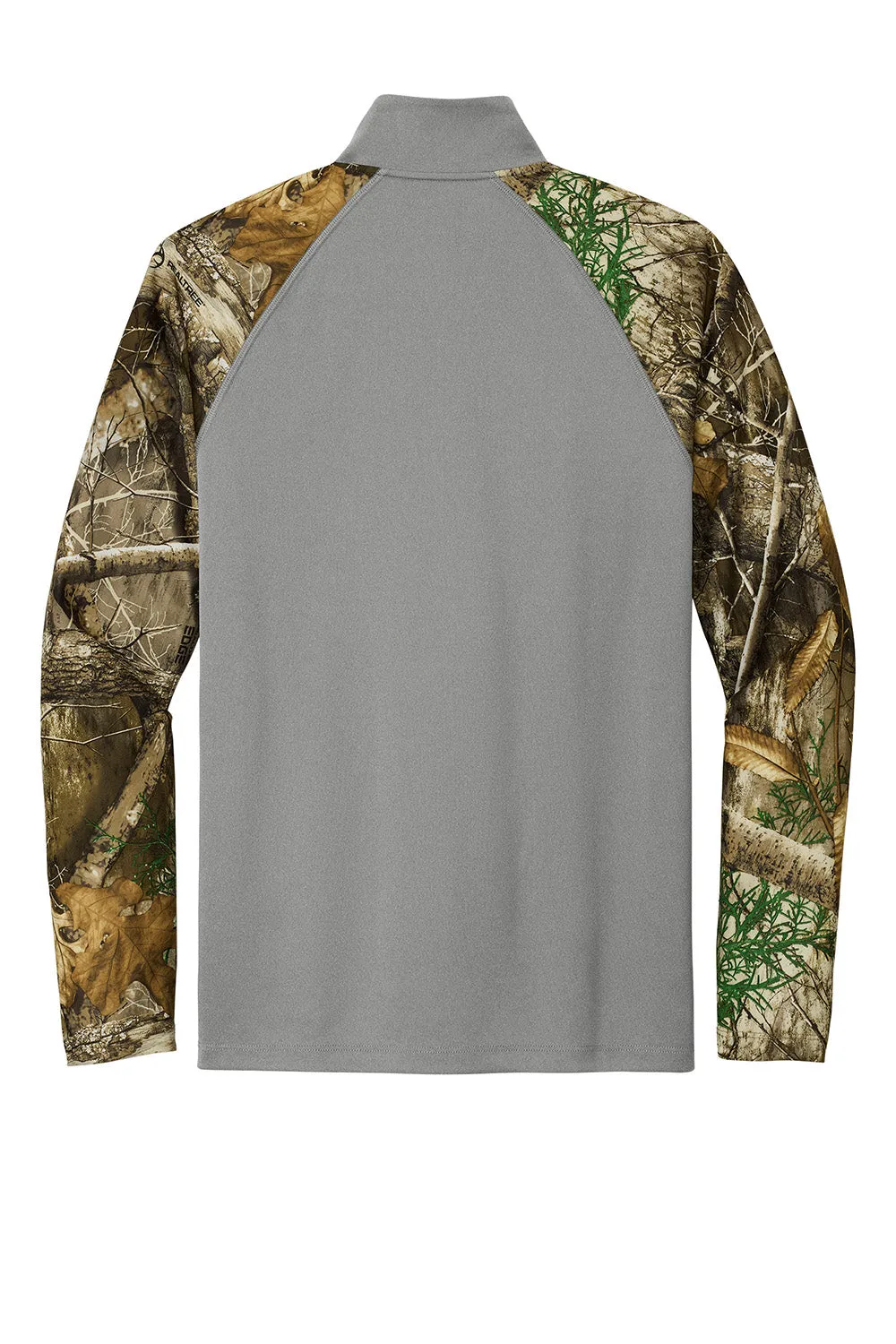Russell Outdoors Mens Realtree Colorblock Moisture Wicking 1/4 Zip Sweatshirt - Heather Concrete Grey/Realtree Edge Camo