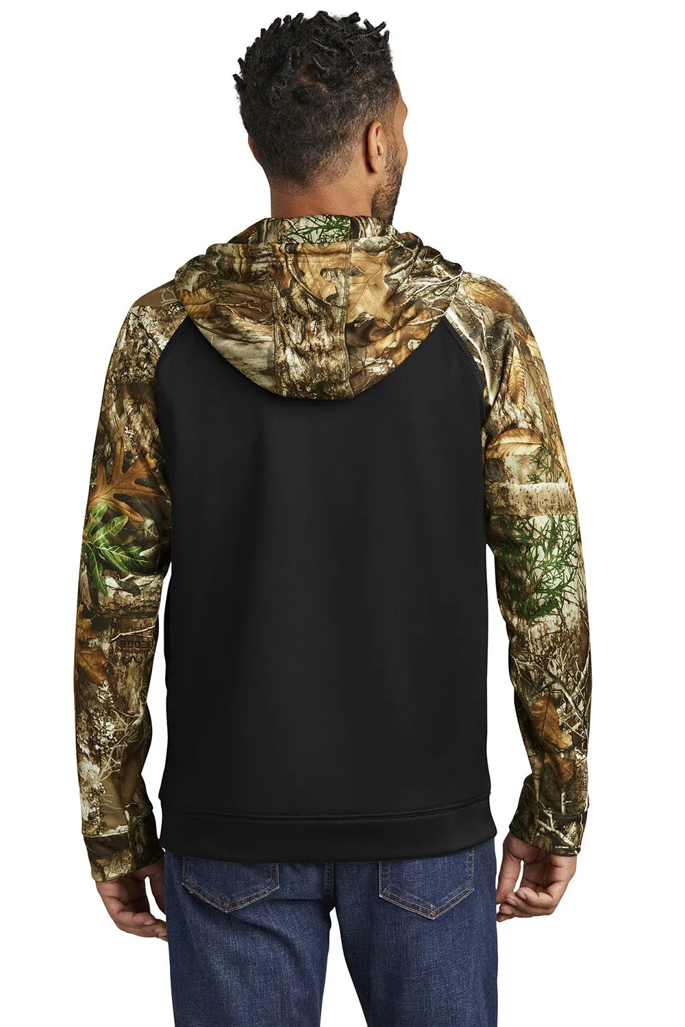 Russell Outdoors Mens Realtree Colorblock Moisture Wicking Full Zip Hooded Sweatshirt Hoodie w/ Pockets - Black/Realtree Edge Camo