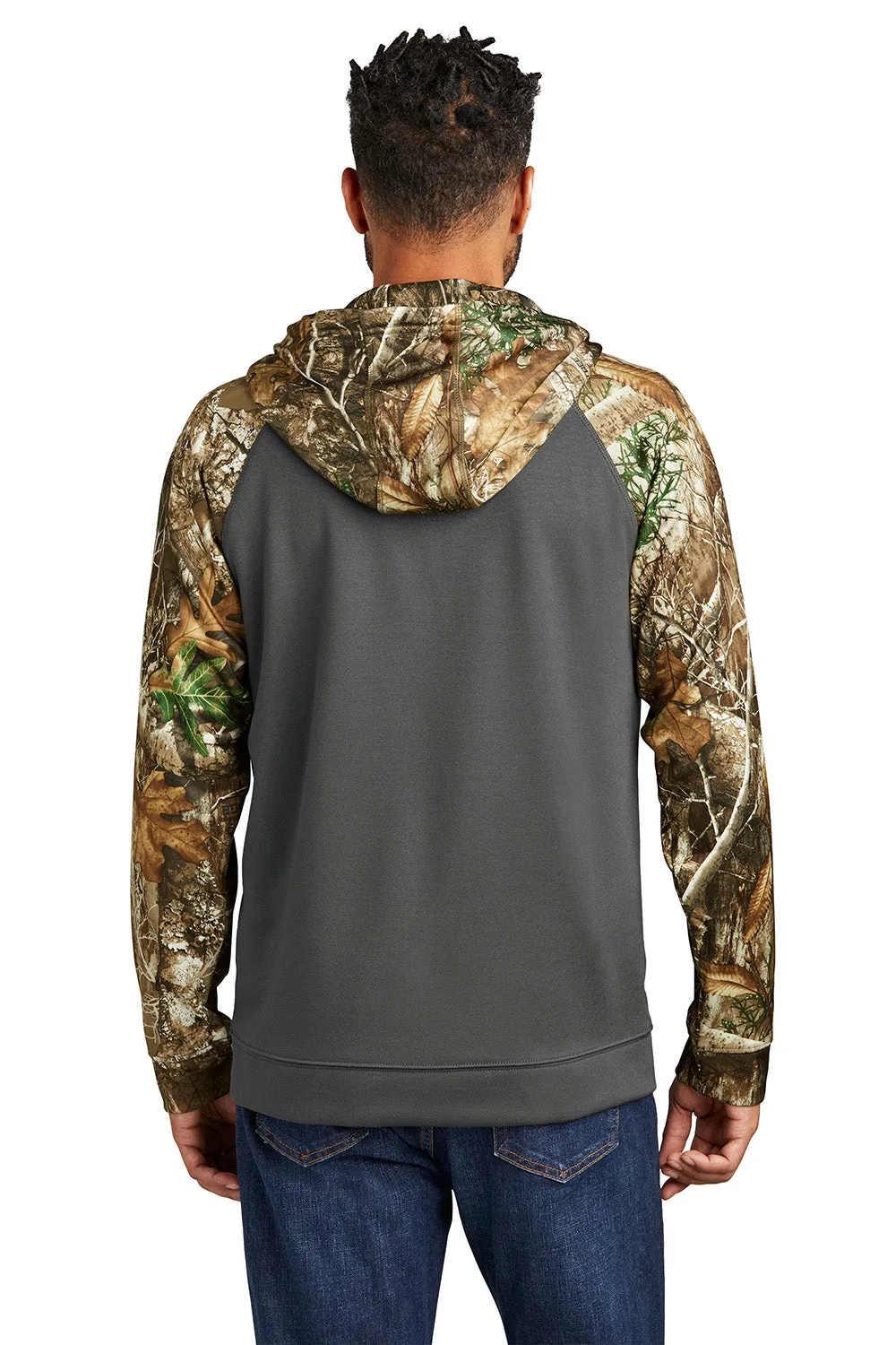 Russell Outdoors Mens Realtree Colorblock Moisture Wicking Full Zip Hooded Sweatshirt Hoodie w/ Pockets - Magnet Grey/Realtree Edge Camo