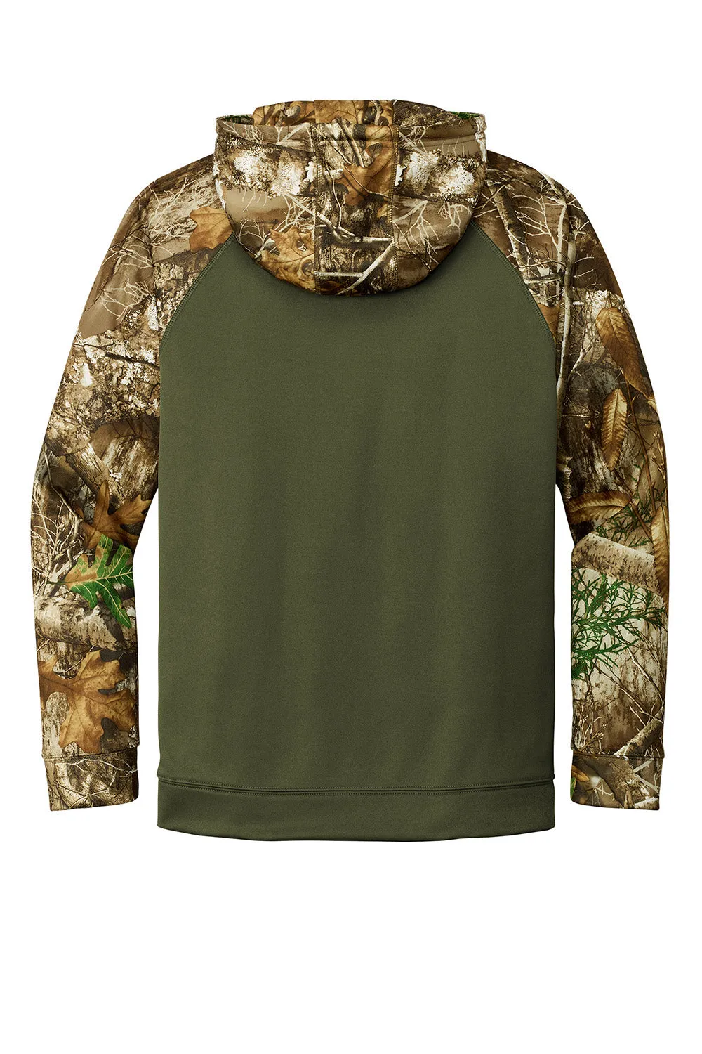 Russell Outdoors Mens Realtree Colorblock Moisture Wicking Full Zip Hooded Sweatshirt Hoodie w/ Pockets - Olive Drab Green/Realtree Edge Camo