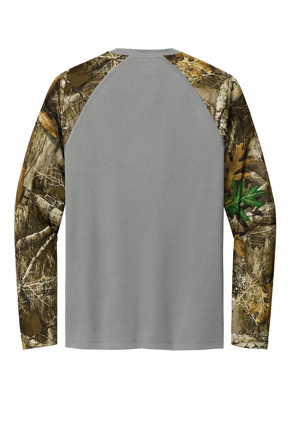 Russell Outdoors Mens Realtree Colorblock Moisture Wicking Long Sleeve Crewneck T-Shirt - Heather Concrete Grey/Realtree Edge Camo