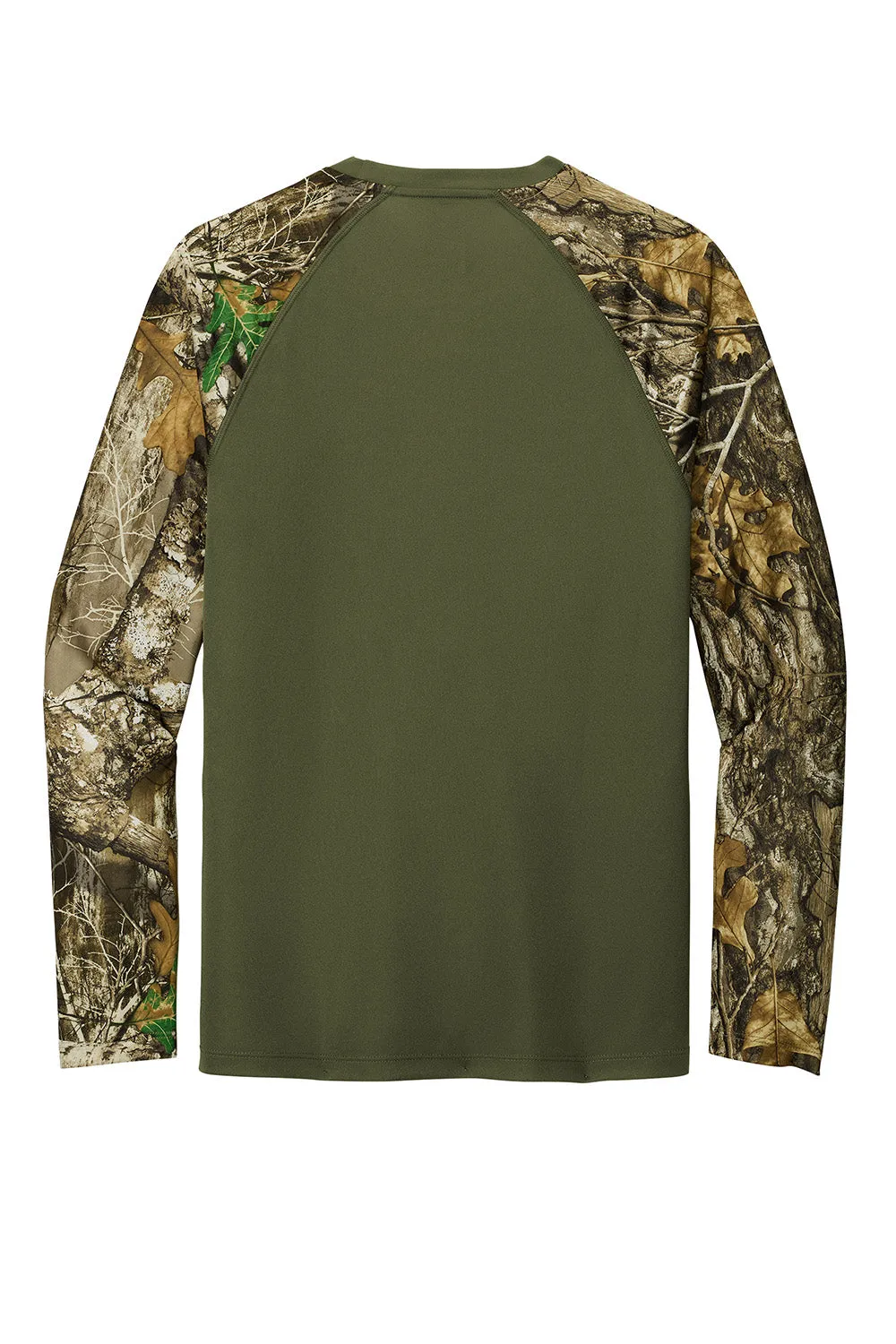 Russell Outdoors Mens Realtree Colorblock Moisture Wicking Long Sleeve Crewneck T-Shirt - Olive Drab Green/Realtree Edge Camo