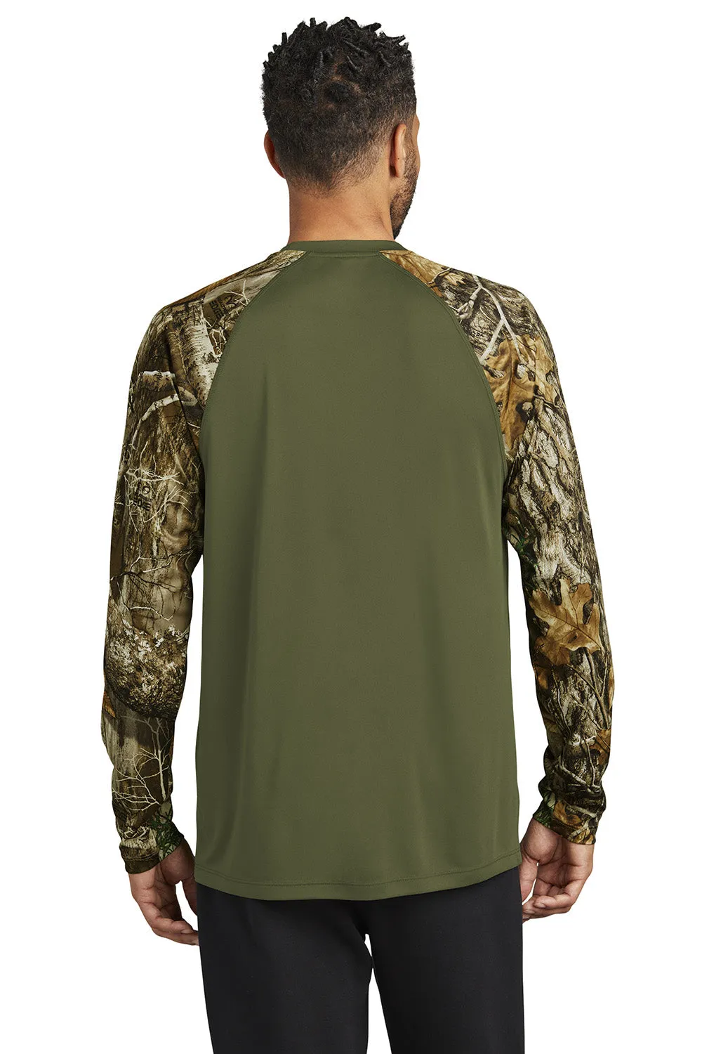 Russell Outdoors Mens Realtree Colorblock Moisture Wicking Long Sleeve Crewneck T-Shirt - Olive Drab Green/Realtree Edge Camo