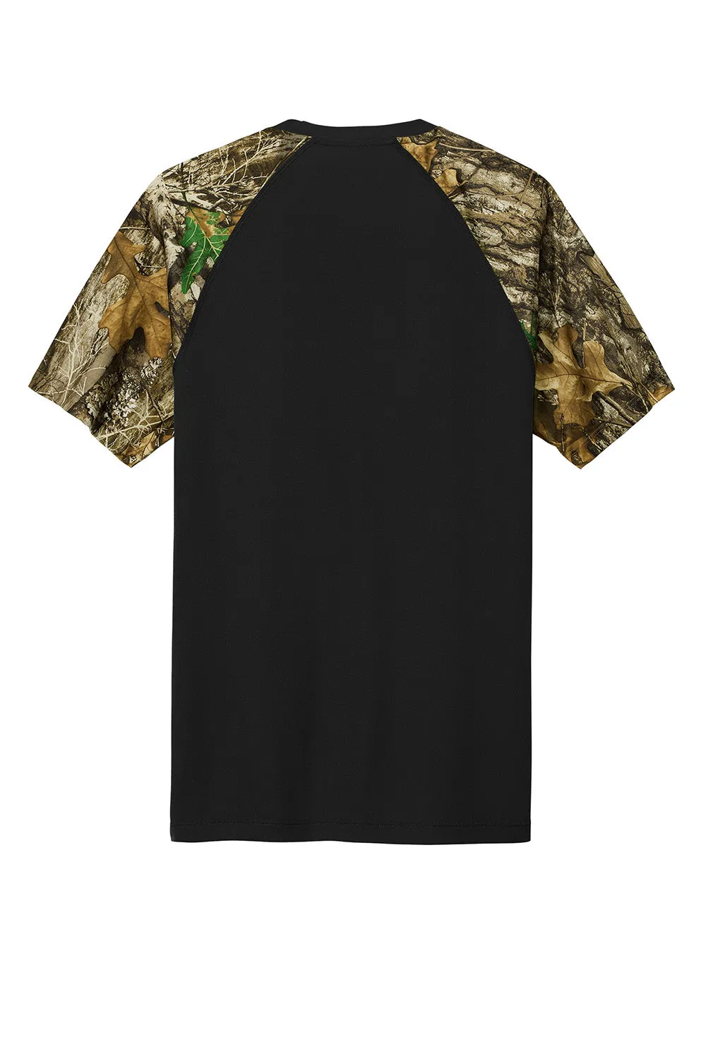 Russell Outdoors Mens Realtree Colorblock Moisture Wicking Short Sleeve Crewneck T-Shirt - Black/Realtree Edge Camo