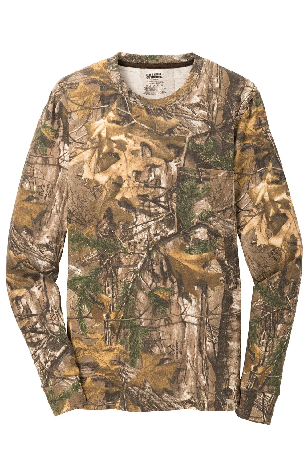 Russell Outdoors Mens Realtree Explorer Long Sleeve Crewneck T-Shirt w/ Pocket - Realtree Xtra Camo
