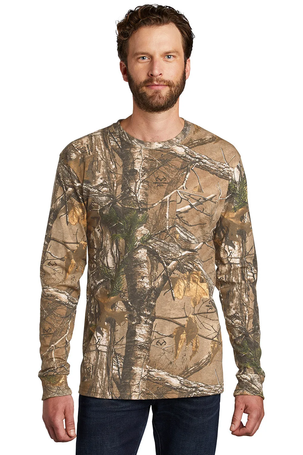 Russell Outdoors Mens Realtree Explorer Long Sleeve Crewneck T-Shirt w/ Pocket - Realtree Xtra Camo