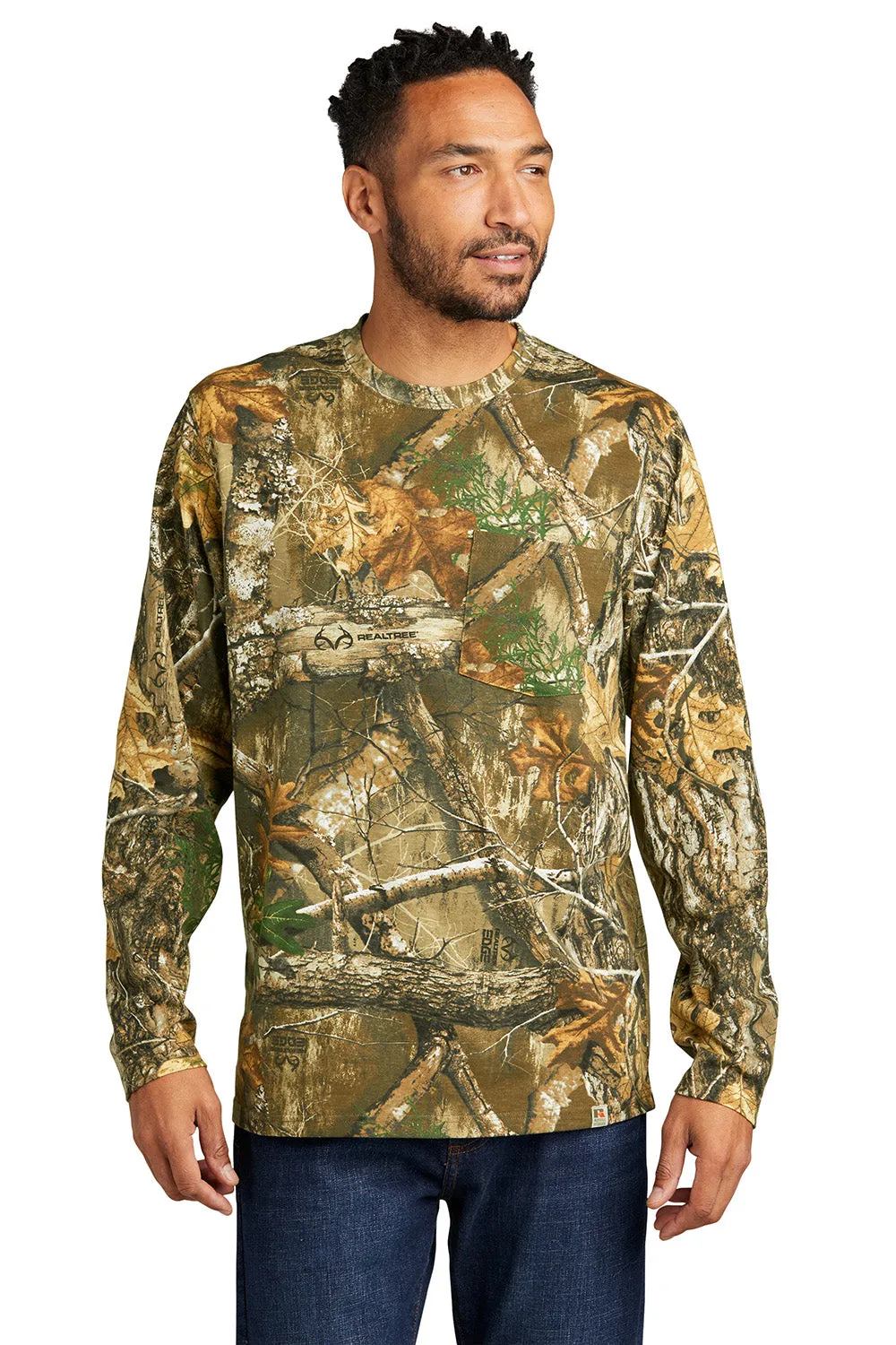 Russell Outdoors Mens Realtree Long Sleeve Crewneck T-Shirt w/ Pocket - Realtree Edge Camo