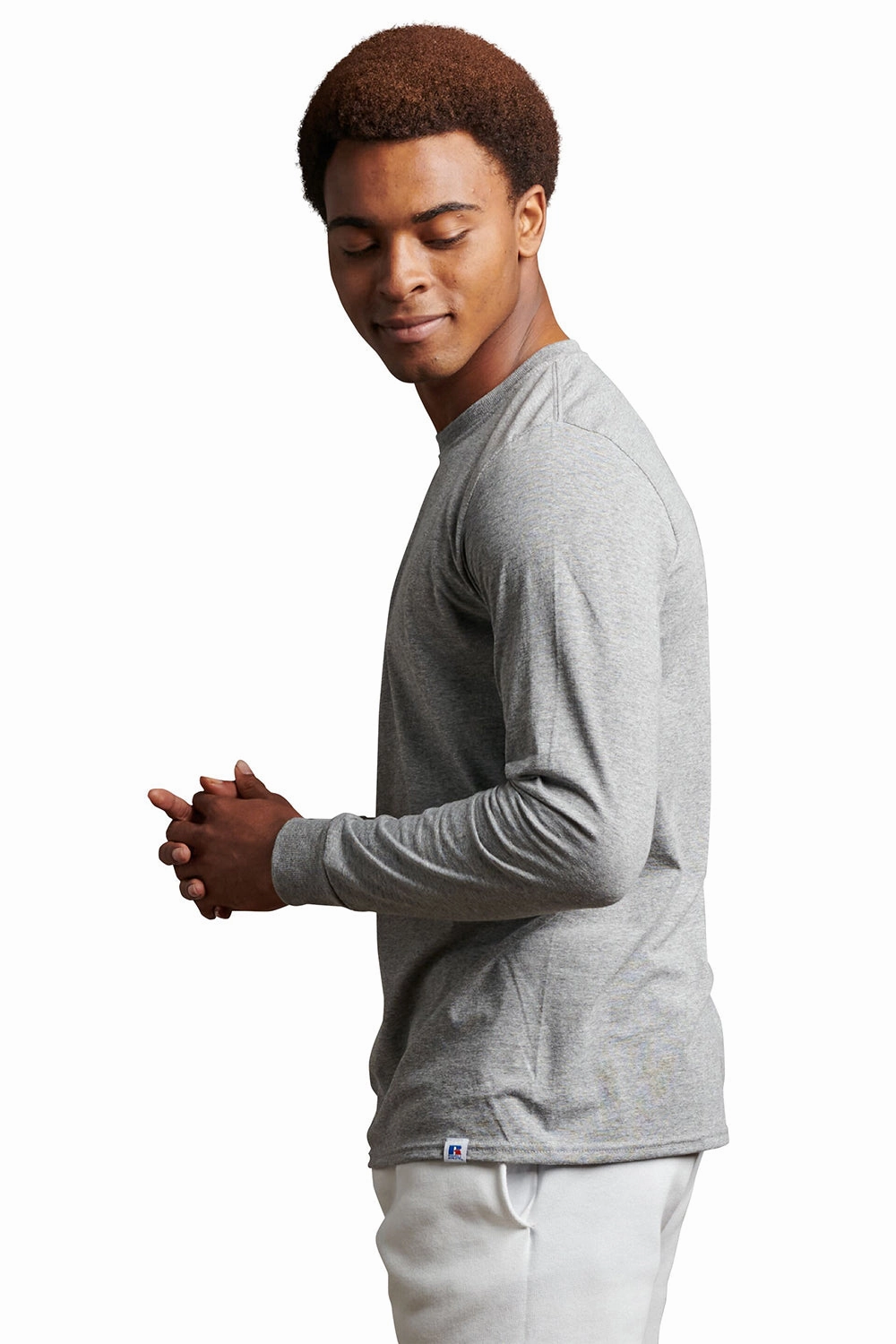 Russell Athletic Mens Dri-Power Moisture Wicking Performance Long Sleeve Crewneck T-Shirt - Oxford Grey