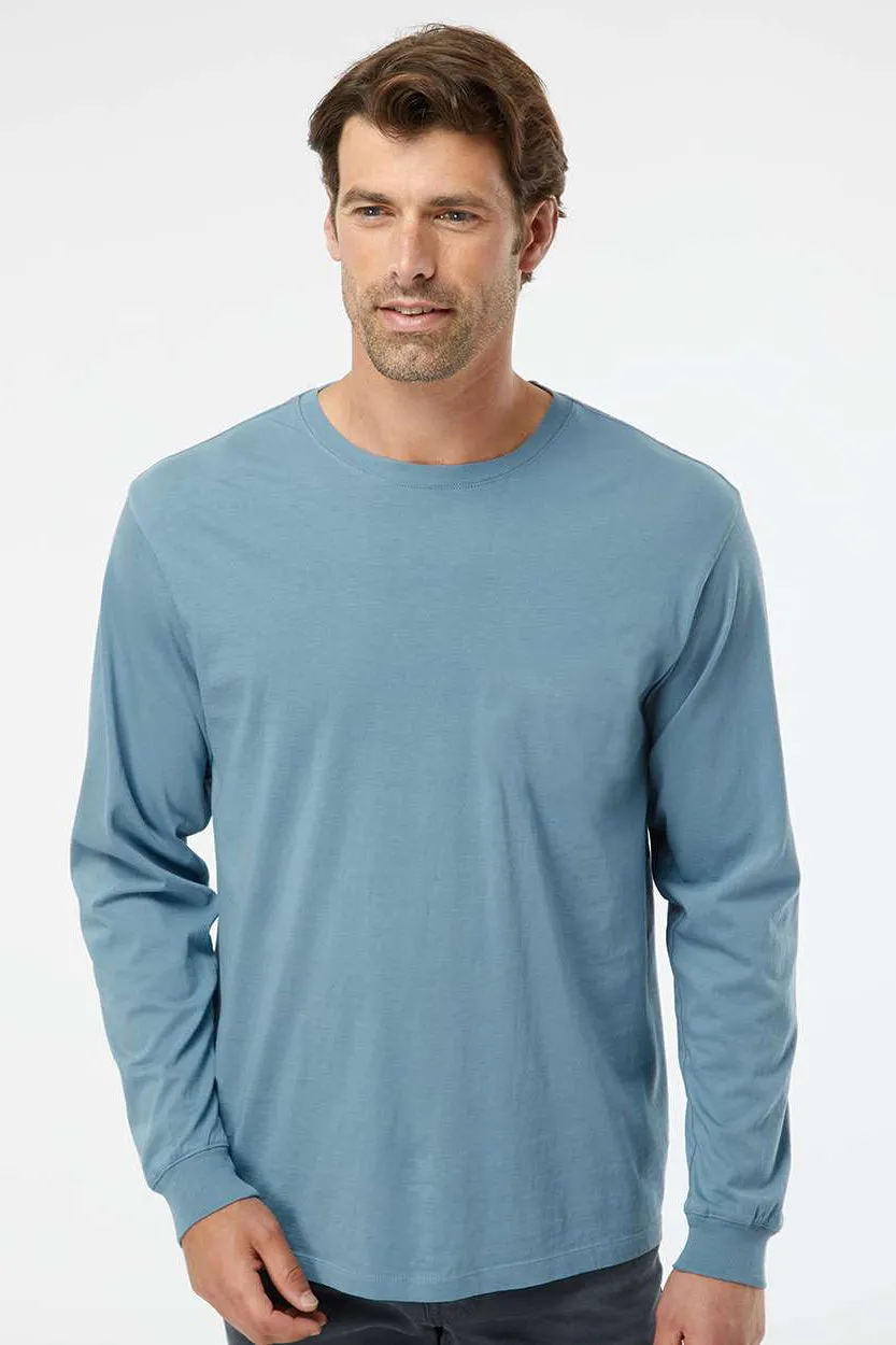 SoftShirts Mens Organic Long Sleeve Crewneck T-Shirt - Slate Blue