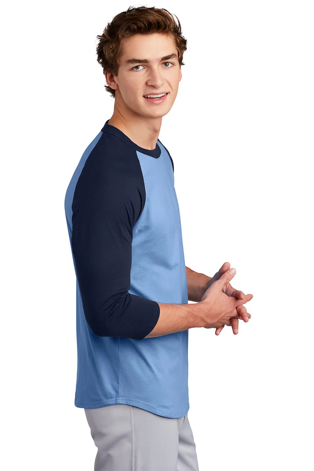 Sport-Tek Mens 3/4 Sleeve Crewneck T-Shirt - Carolina Blue/Navy Blue
