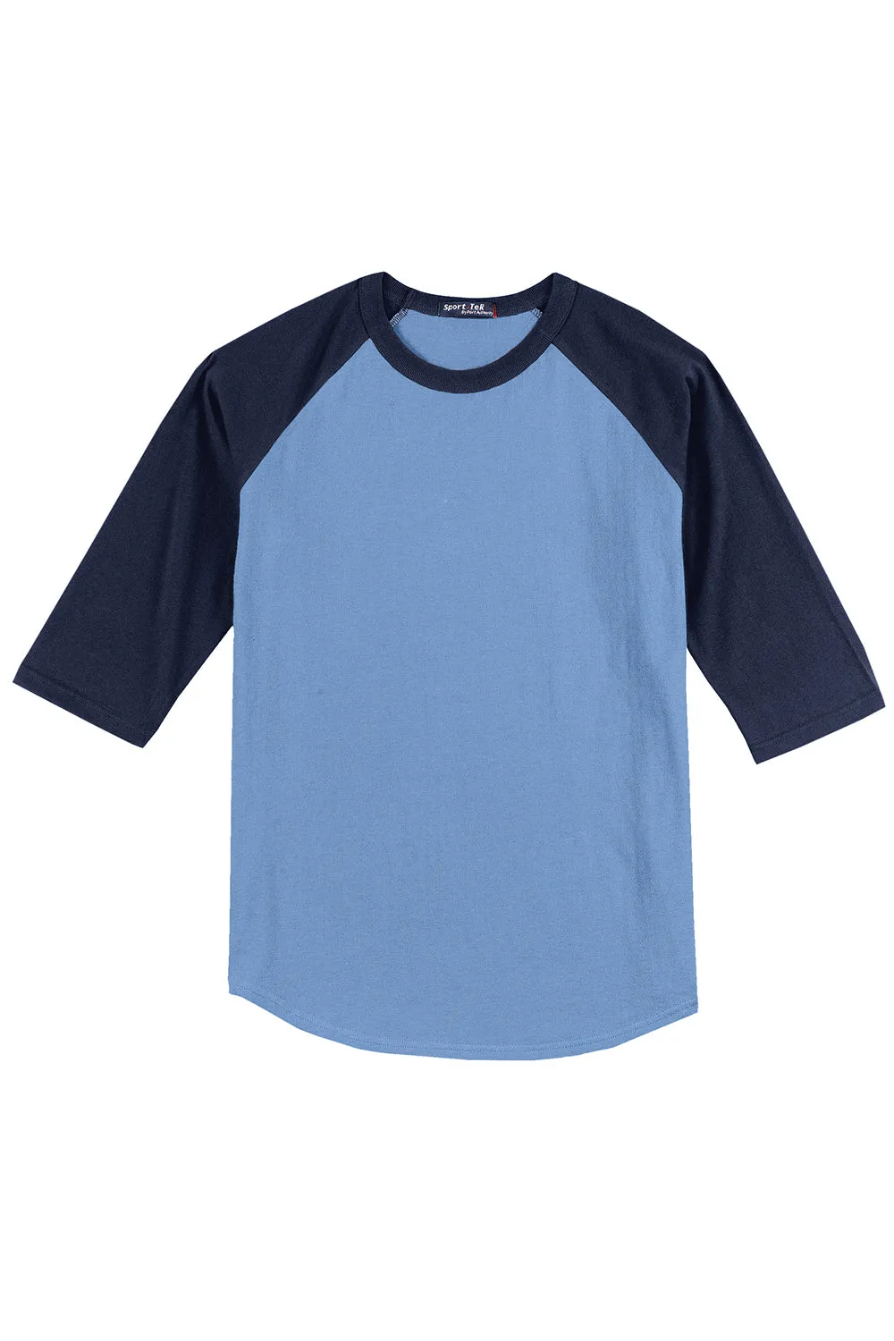 Sport-Tek Mens 3/4 Sleeve Crewneck T-Shirt - Carolina Blue/Navy Blue